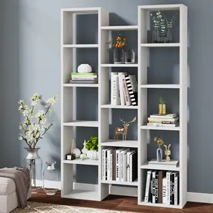 Tribeigns rak buku Modern rak penyimpanan 5 rak buku Organizer dengan rak buku tampilan 14 kubus untuk ruang tamu dan kamar tidur