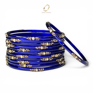 Bracelets en verre goutte de pluie cachemiri bleus tendance, bijoux indiens les plus vendus, plaqués or, cristaux, pour mariage et occasions festives, vente en gros - Product Image 3