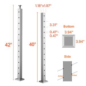 Palo Moderno per Ringhiera a Cavo 42x2x2 Pollici in Acciaio Inossidabile, Palo per Ringhiera Scala con Fori Angolati a 30 Gradi Pre-Forati, Palo per Ringhiera a Cavo - Product Image 2