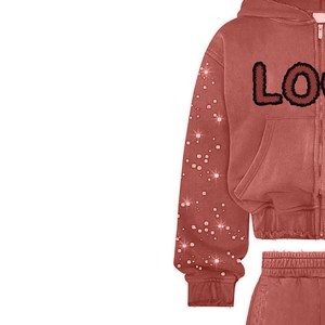 Ensemble de survêtement imperméable à capuche rouge pour garçons, avec logo imprimé pailleté, manches longues, coupe classique, vêtements d'hiver décontractés, 100% coton, cordon de serrage 2 - Product Image 3