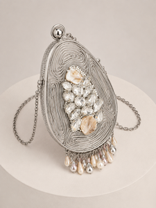 Bolso Mini de Latón con Cristales de Perla, Cierre Ovalado a Presión, Correa de Mano, Bandolera, Borla Decorativa y Bordado - Product Image 2