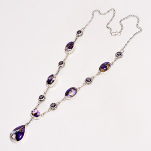 Collar de Plata de Ley con Amatista Turquesa y Rosa Púrpura, Joyería Boho Hecha a Mano, Regalo para Ella, Colgante - Product Image 4