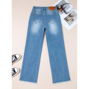 2025 pantalones vaqueros holgados elásticos de cintura alta para mujer, pantalones vaqueros acampanados de pierna ancha, pantalones pitillo transpirables con botones cruzados - Product Image 6