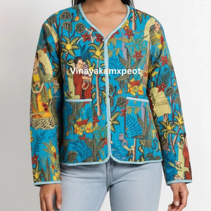 เสื้อแจ็คเก็ตผ้าควิลท์พิมพ์ลายทรอปิคอลทำมือขายดีปี 2026 กระเป๋าเสื้อสวยงาม งานฝีมือประณีต ผ้าฝ้ายระบายอากาศสำหรับผู้หญิง - Product Image 1