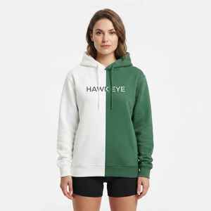 Sudadera con Capucha para Mujer, Diseño Asimétrico en Blanco y Verde, Algodón, Corte Regular, Estilo Casual, para Otoño - Product Image 3