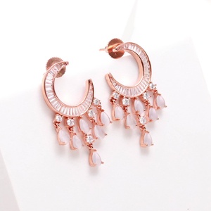 Pendientes de Aro con Gemas Grises, Chapados en Oro Rosa de 14K, Joyería Minimalista para Uso Diario, Precio de Fábrica - Product Image 1
