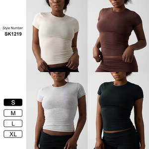 Camisetas Casuales de Algodón Jersey Ligero y Elástico 100% Algodón para Mujer, Camisetas Cortas Deportivas, Moda Urbana - Product Image 5