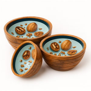 Bol en bois de manguier fait main avec impression émaillée, style islamique, cadeau du Ramadan - Product Image 5