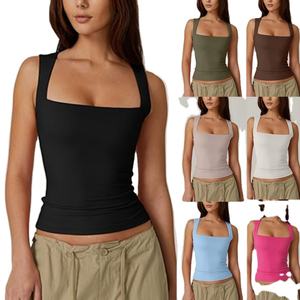 Camisetas sin Mangas de Doble Capa con Cuello Cuadrado para Mujer, Camisetas Básicas Ajustadas 2026 - Product Image 5