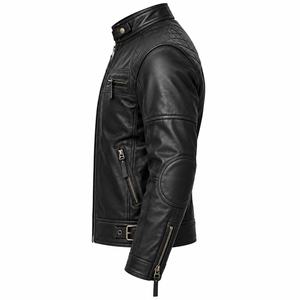 Chaqueta de Motociclista para Hombre 2026, Negra, de Cuero Vacuno Genuino, Transpirable, Corte Ajustado, Cuello Alto, Cierre de Cremallera, Estilo Biker, para Invierno - Product Image 4