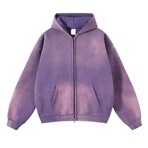 Highest Quality Men's Oversized Winter Street Wear French Terry Cotton Acid Wash Breathable <b>Zipper</b> <b>Jacket</b> Rhinestone Solid Zip - Product Image 2