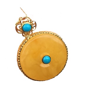 <span class=keywords><strong>Ciondolo</strong></span> della Pace in <span class=keywords><strong>Ambra</strong></span> Naturale del Baltico, <span class=keywords><strong>con</strong></span> Turchese e Placcatura in Oro - Product Image 3