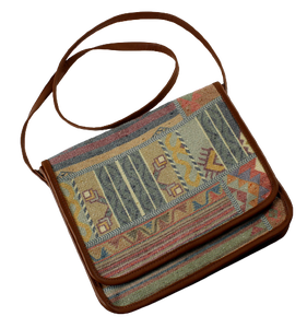 Bolso de Hombro de Cuero Genuino con Patrón Geométrico Bohemio Vintage, Correa Única, Diseño Multicolor para Uso Diario, Rajasthan - Product Image 3