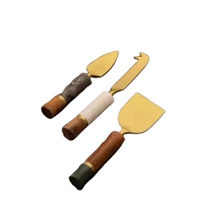Premium Gold Stainless Steel <b>Cheese</b> <b>Knife</b> <b>Sets</b> with Wooden & Marble Handles Dishwasher Safe for Home & Restaurant Kitchen Use - Product Image 1
