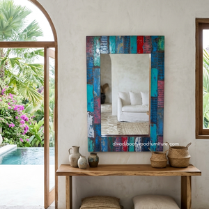 Espejo de Pared Rústico Hecho a Mano, Ecológico, Duradero, de Madera Reciclada de Barco, Color Original, para Sala de Estar, Dormitorio, Villa - Product Image 3