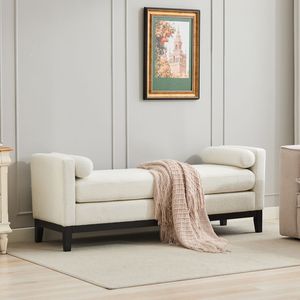 Elegante sofá cama con patas de madera de 66.34 pulgadas, otomana tapizada y 2 almohadas decorativas para dormitorio o sala de estar - Product Image 4