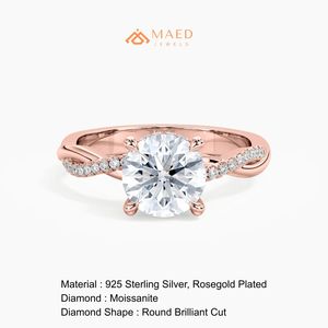 Anillo de Moissanita con Baño de Oro Rosa, Joyería de Lujo para Novia, Anillo de Promesa, para Uso Diario, Regalo para Mujer, Estilo Americano, Elegante - Product Image 6