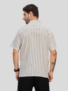 เสื้อเชิ้ตแขนสั้นลายทางผู้ชาย ผ้าฝ้ายลำลอง ปกคอพับ ระบายอากาศดี สไตล์ป๊อปลิน สำหรับฤดูร้อน - Product Image 3