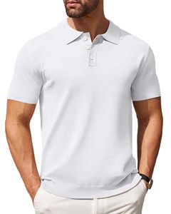 Polo de Manga Corta Blanco para Hombre, Color Sólido, Tejido de Algodón, Casual, Transpirable, Corte Regular - Product Image 1
