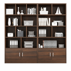 Modular Teak <b>Wood</b> Office <b>Bookcase</b> with Secure Locking Lower Cabinet Doors - Product Image 1