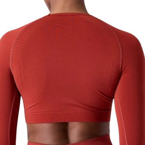 <b>Red</b> Women's Seamless Long Sleeve <b>Crop</b> <b>Top</b> Compression Gym Shirt Fitness Yoga Workout Activewear Stretch Athletic Training Wear Q - Product Image 4