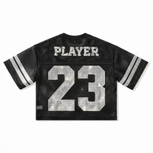 Jersey Corto de Fútbol Americano para Mujer, con Pedrería, de Lujo, Malla Oversize, Logotipo Personalizado, Producción OEM al por Mayor - Product Image 4