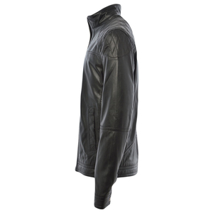Best Price Custom Men's Leather Jacket with Canvas Fabric <b>Stand</b> Collar Front Logo-Breathable & Windproof Made in Pakistan - Product Image 3
