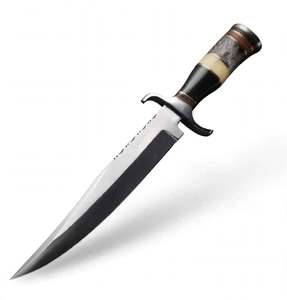 Couteau utilitaire artisanal en acier carbone bicolore à pointe clip, manche en corne de cerf, garde-poignée courbé - Product Image 2
