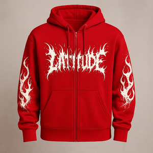 Sudadera con Capucha Roja para Hombre, Tejida, Impermeable, Antiencogimiento, con Cierre y Diseño Gráfico LATITUDE en las Mangas - Product Image 1