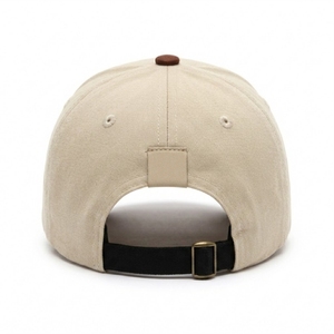 Casquette de baseball non structurée à 6 panneaux en sergé de coton beige et marron de qualité supérieure, personnalisable bicolore – Vente en gros OEM - Product Image 5