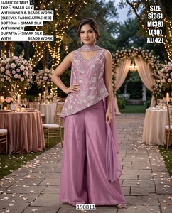 Elegante Kurta Azul de Seda Simar con Adornos de Cuentas, Largo hasta el Suelo, Corte Regular, Secado Rápido, para Mujer, India, Pakistán, Boda 190811 - Product Image 3