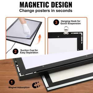 Cornice Luminosa a LED Nera 24\" X 36\" con Retroilluminazione per Insegne Pubblicitarie e Espositori da Marciapiede - Product Image 4