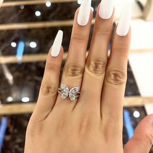 Bague en argent 925 original avec moissanite taille poire et marquise, motif papillon, cadeau de mariage antique pour les amoureux, bijoux de fête - Product Image 2