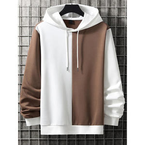 Sweat-shirt à capuche tricoté pour homme, color-block, blanc et marron, manches classiques, style non doublé, collection automne - Product Image 5