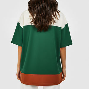 T-shirt oversize femme à blocs de couleur, col rond, manches courtes, coupe ample, tricoté, imprimé logo, toutes saisons, longueur standard, prix abordable - Product Image 6