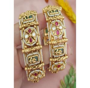 ชุดกำไลข้อมือสองชิ้นเคลือบทองหรูหราทันสมัย ประดับด้วยมอยส์ซาไนต์คุณภาพพรีเมียม ดีไซน์โบราณแบบด้าน เหมาะสำหรับผู้หญิงสวมใส่ในงานแต่งงาน - Product Image 1