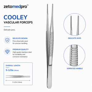 Pinzas Vasculares COOLEY con Puntas Delicadas, Longitud Total 5-1/2 pulgadas (14 cm), Instrumento Quirúrgico para Microcirugía ZETOMEDPRO - Product Image 4