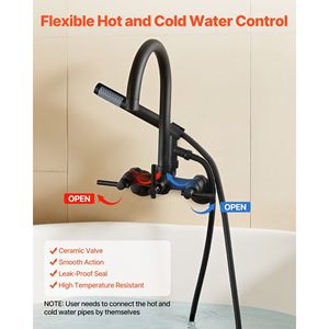 Rubinetto per vasca da bagno vintage nero opaco a parete, kit doccia con soffione a mano per vasca a piedini, rubinetto per vasca a piedini - Product Image 6