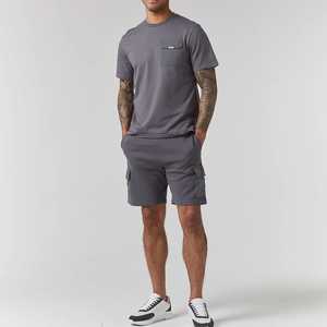Men's Gray Solid Color Casual Summer Shirt Set With <b>Cargo</b> Shorts And <b>White</b> Sneakers - Product Image 4