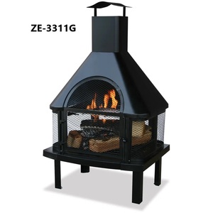 Cheminée en métal 2-en-1 de 47 pouces pour brûler du bois, avec grille de cuisson, écran anti-étincelles, portes et cheminée pour patio et jardin - Product Image 1