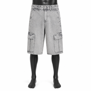 Custom Men's Denim Cargo Jorts Washed Grey Baggy Jean Shorts Streetwear Oversized Cargo Denim Shorts OEM ODM Manufacturer - Product Image 1