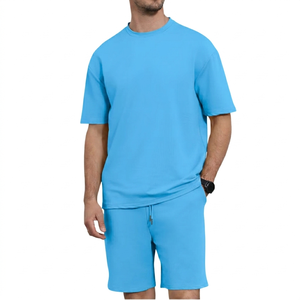 Ensemble T-shirt et short pour homme avec logo personnalisé, surdimensionné, de haute qualité, 100% coton, col rond, épaules dénudées, vêtements de sport pour homme - Product Image 5
