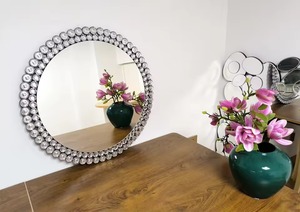 Luxury Silver <b>Crystal</b> Wall <b>Mirror</b> Double Row Decorative Frame Handmade Contemporary Design for Living Room Home Decor REHMAN - Product Image 4