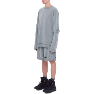 New Streetwear Thick 100% Cotton Oversized Distressed <b>Sweatshirts</b>+Short Set Summer Sporty Printed Tall <b>Long</b> Sleeve Custom Design - Product Image 4