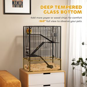 Cage à hamster à 4 niveaux avec fond en verre trempé profond, roue de course, abri, bouteille d'eau, gamelle, 24'' x 16'' x 31,5'' - Product Image 3