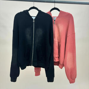 เสื้อฮู้ดซิปผ้าฟลีซหนานุ่มทรงโอเวอร์ไซส์สำหรับผู้ชาย ผลิตโดยโรงงานซันเฟด ดีไซน์วินเทจแบบย้อมสีเอซิด บล็อกสีต่างๆ  รับผลิตตามแบบ - Product Image 4