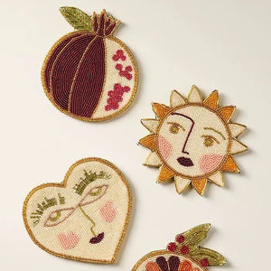 Ensemble de dessous-de-verre en perles de verre faites à la main, motifs fruits, soleil, cœur, grenade, orange, pour la maison, le restaurant, les boissons - Product Image 1