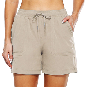 Shorts en tissu éponge pour femme, taille mi-haute, coupe sportive, taille élastique, couleur unie, séchage rapide, respirant, en maille, Spandex/Polyester - Product Image 3
