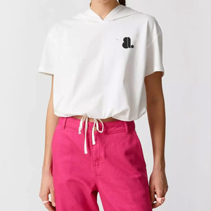 Women's White O-Neck Short Sleeve Logo Print Casual Loose Fit Nonwoven 100% Organic Cotton Breathable Eco-Friendly T-<b>Shirt</b> - Product Image 5