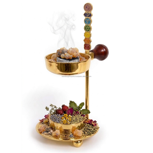 Brûleur d'encens en laiton amovible et réglable en hauteur avec emblème des 7 chakras, écologique, pour une utilisation printemps/été, 100% naturel - Product Image 3